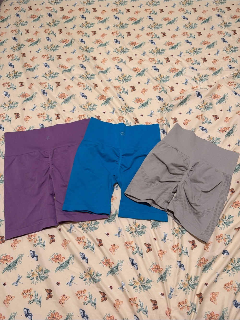 Seamless High-Waist Bike Shorts — Purple, Blue, Gray